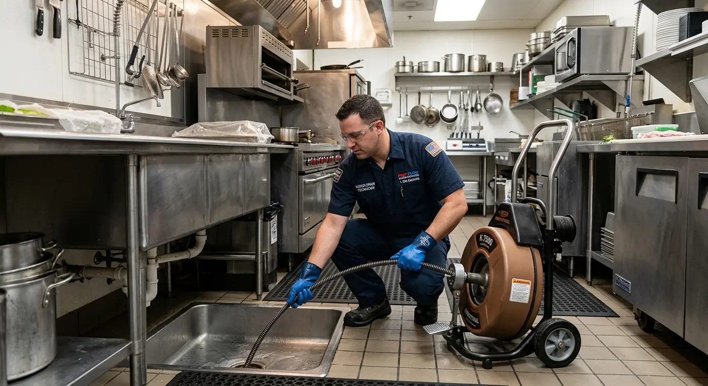 Commercial drain cleaning service in a restaurant kitchen in Decatur